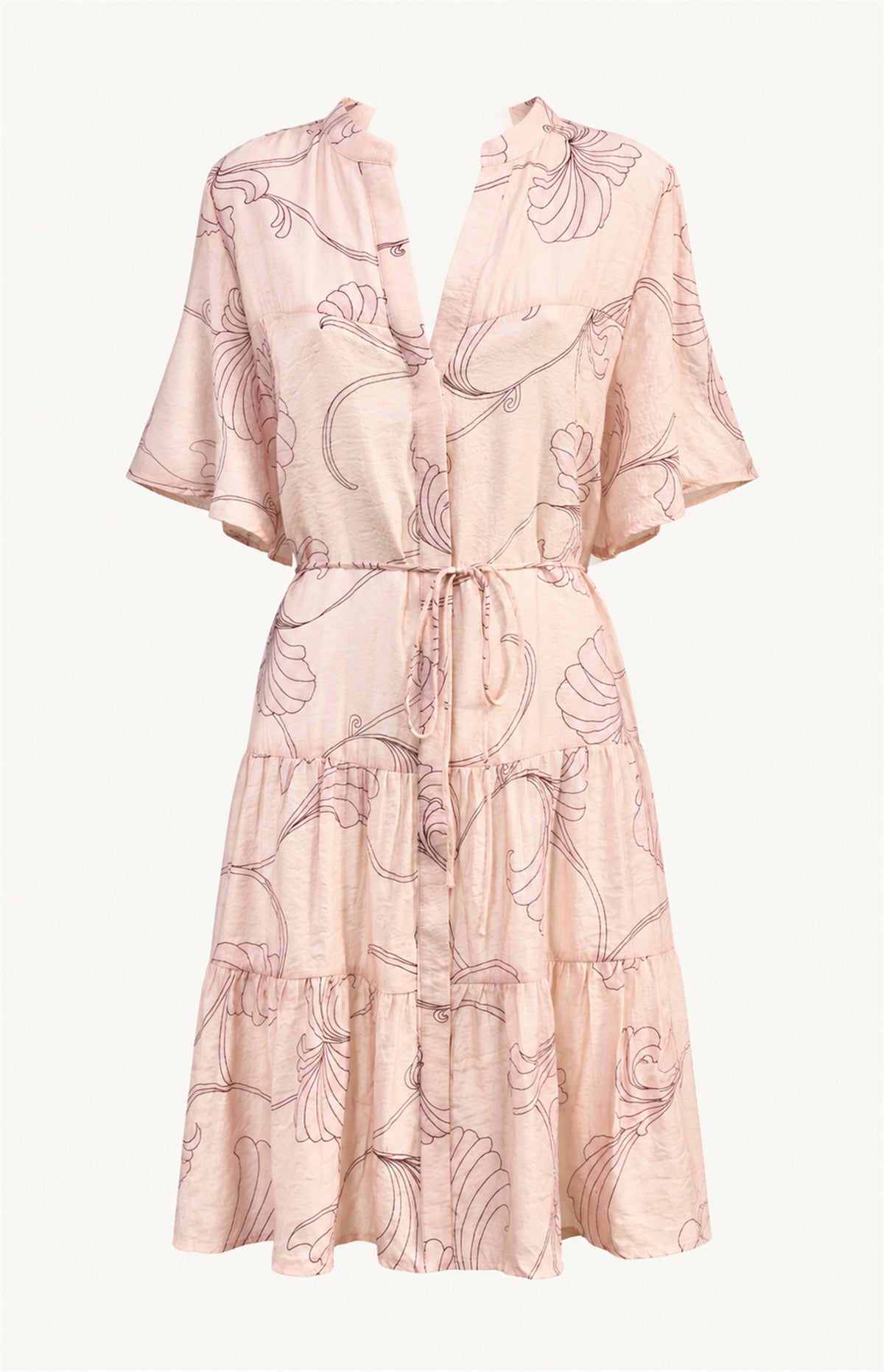 SOGNA 30250611-1 Pink outline-print tiered dress, front product view; AI-edited from actual garment photograph
