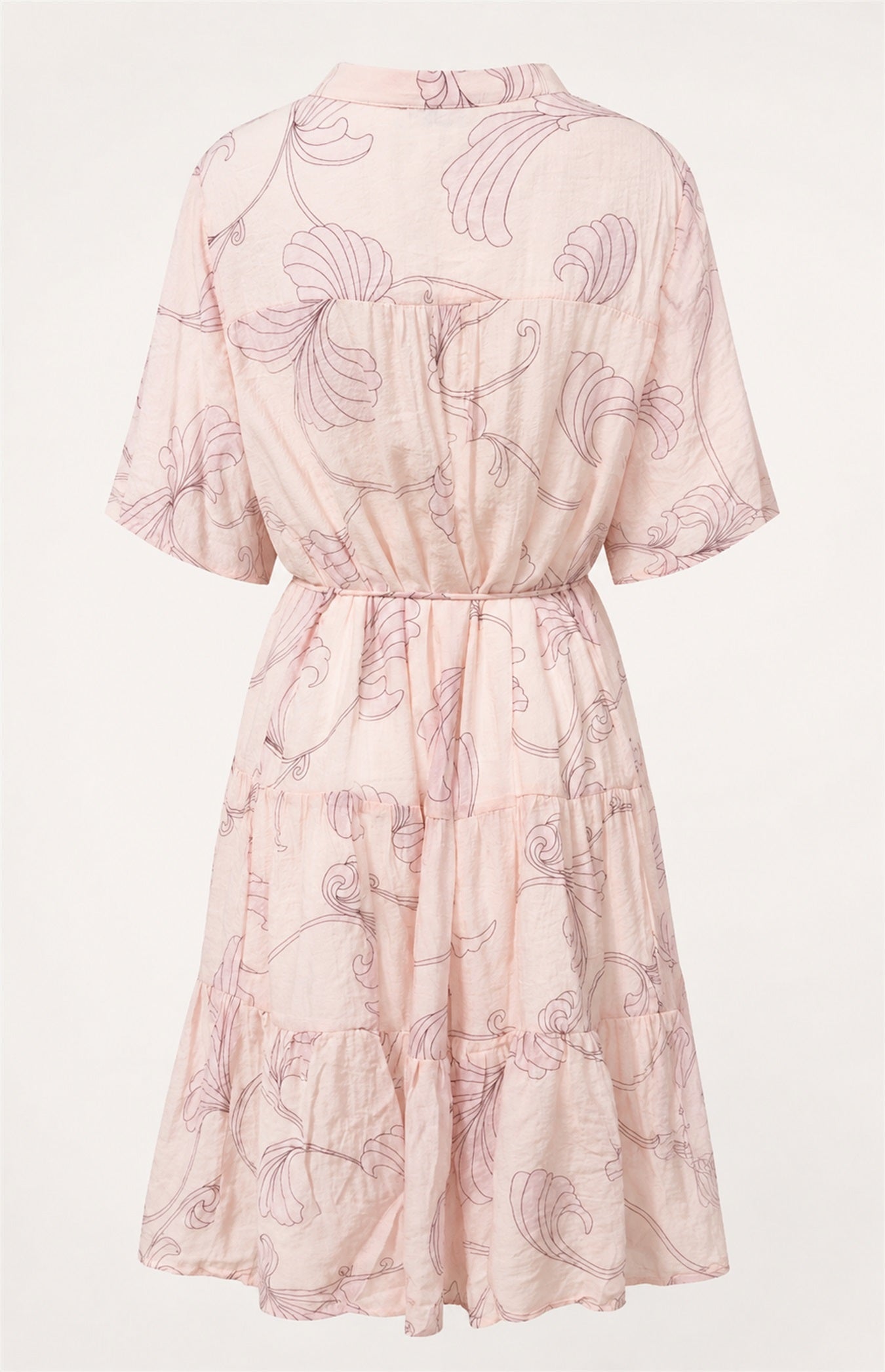 SOGNA 30250611-1 Pink outline-print tiered dress, back product view; AI-edited from actual garment photograph
