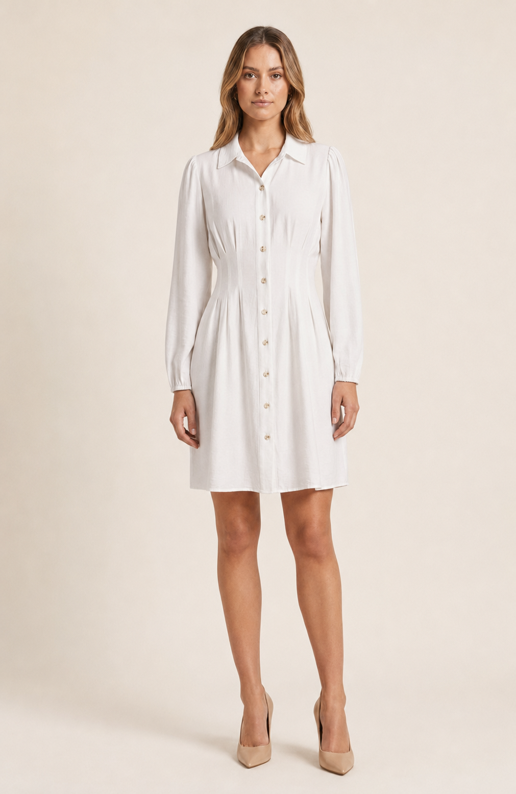 SOGNA Pleated-Waist Mini Shirtdress
43260151-1