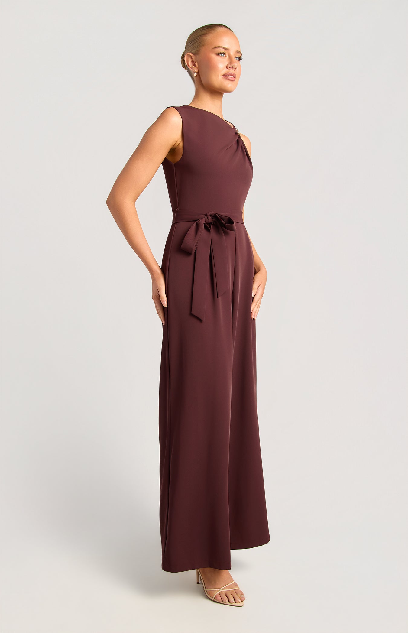 SOGNA Front Pleat Gold Buckle Jumpsuit SJP630A | Occasionwear