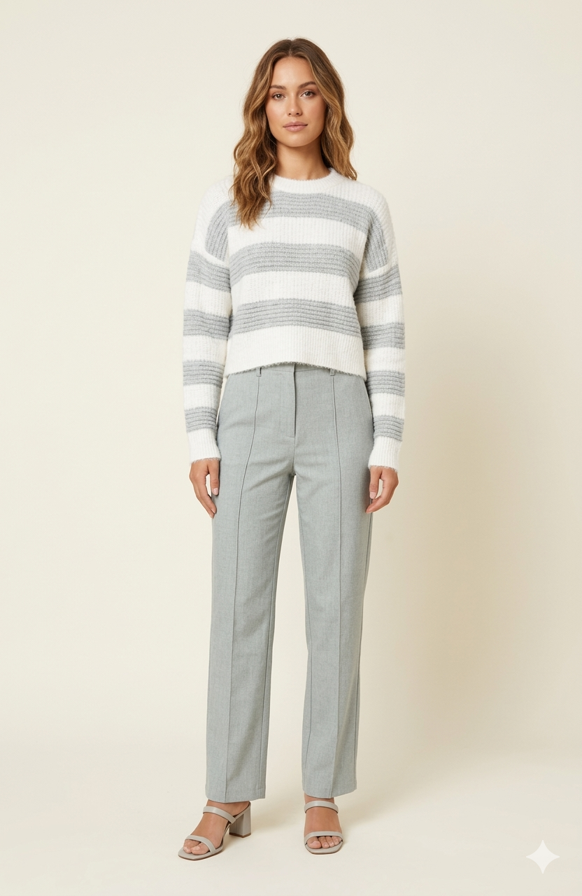 Design Knit Soft Striped Fuzzy Sweater 200712M