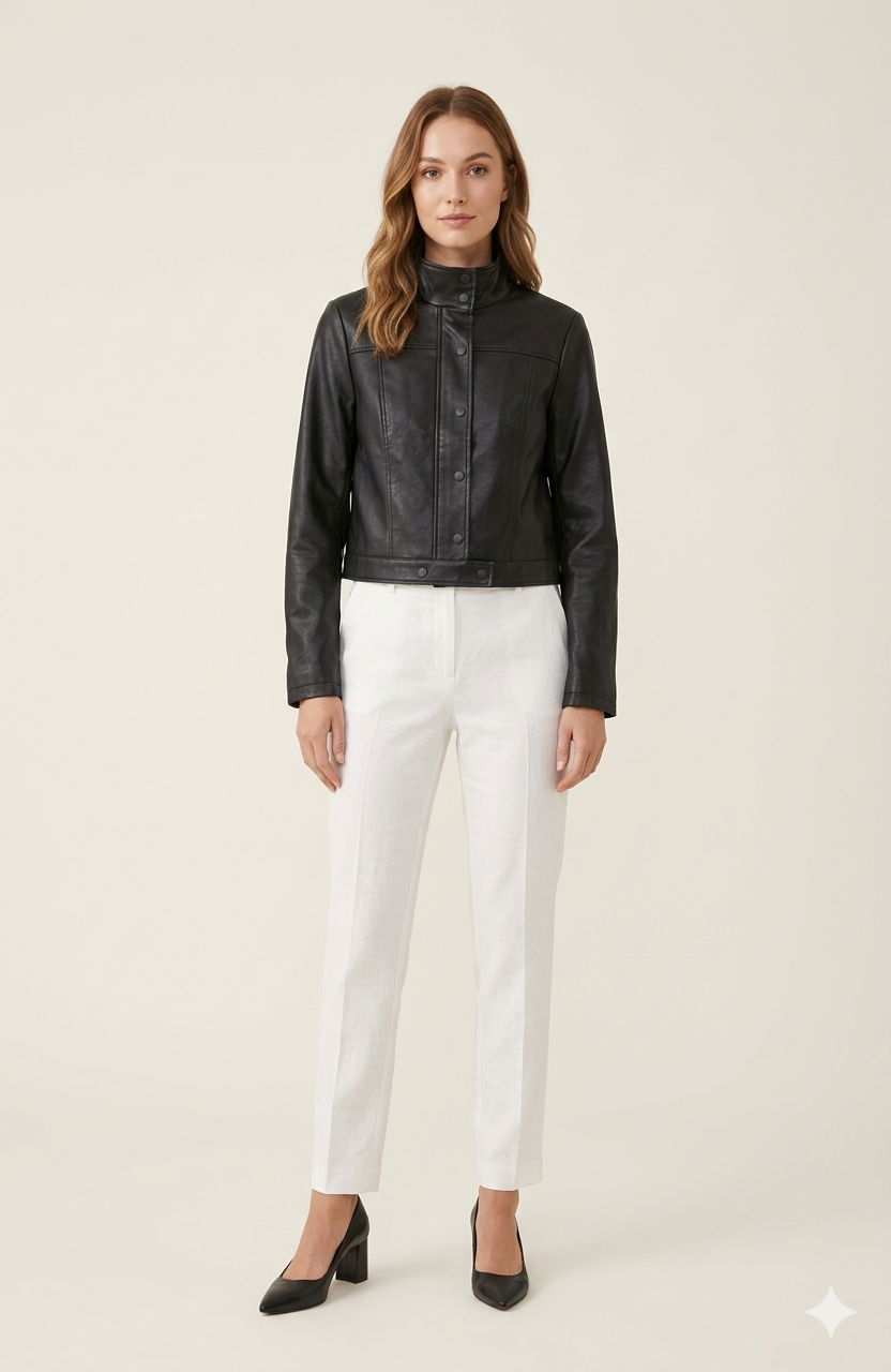 SOGNA COL Brown Faux-Leather Panel Jacket WJT259B