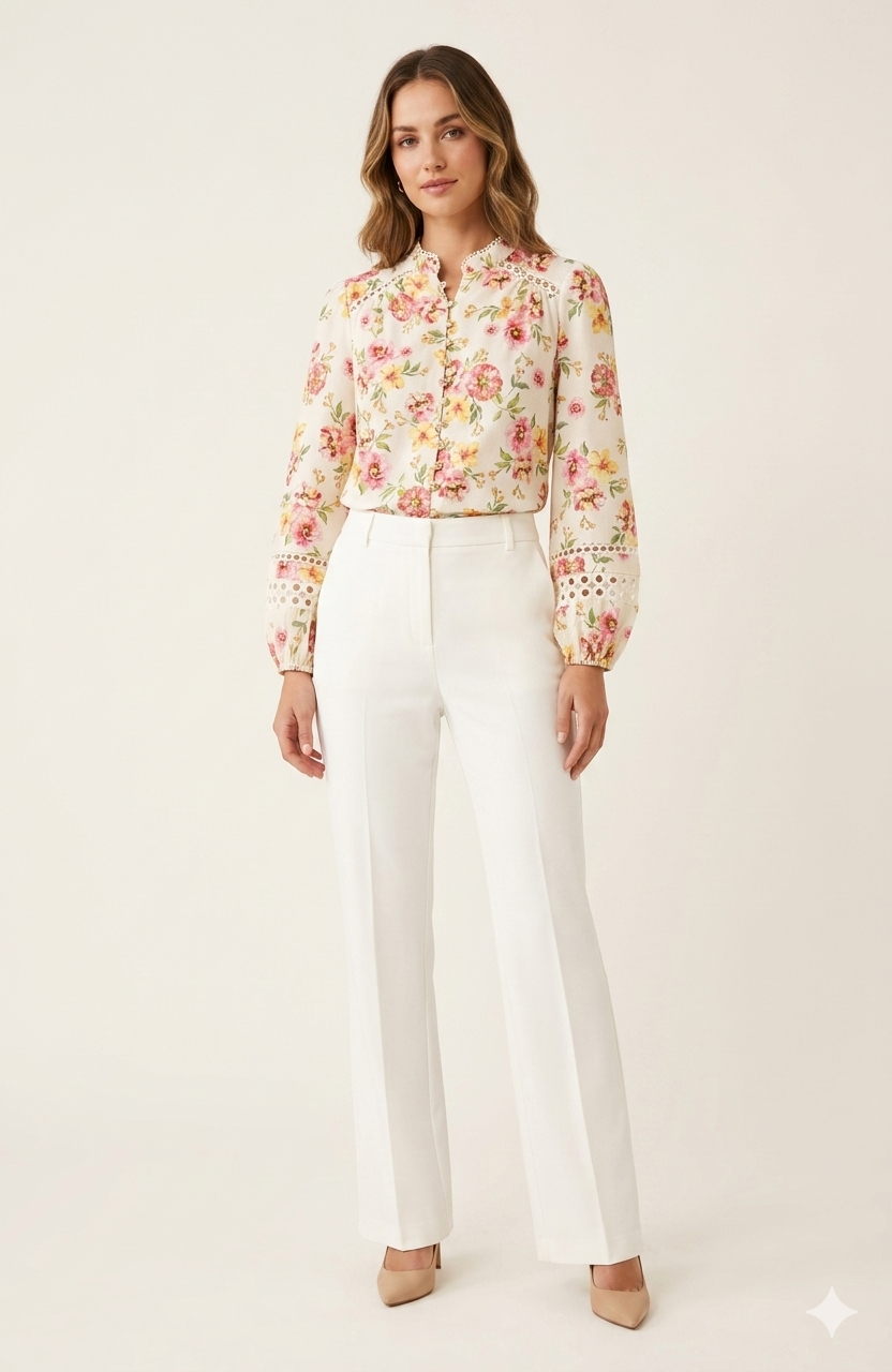 SOGNA COL TOP Floral Eyelet-Detail Linen-Blend Blouse 46250154-1