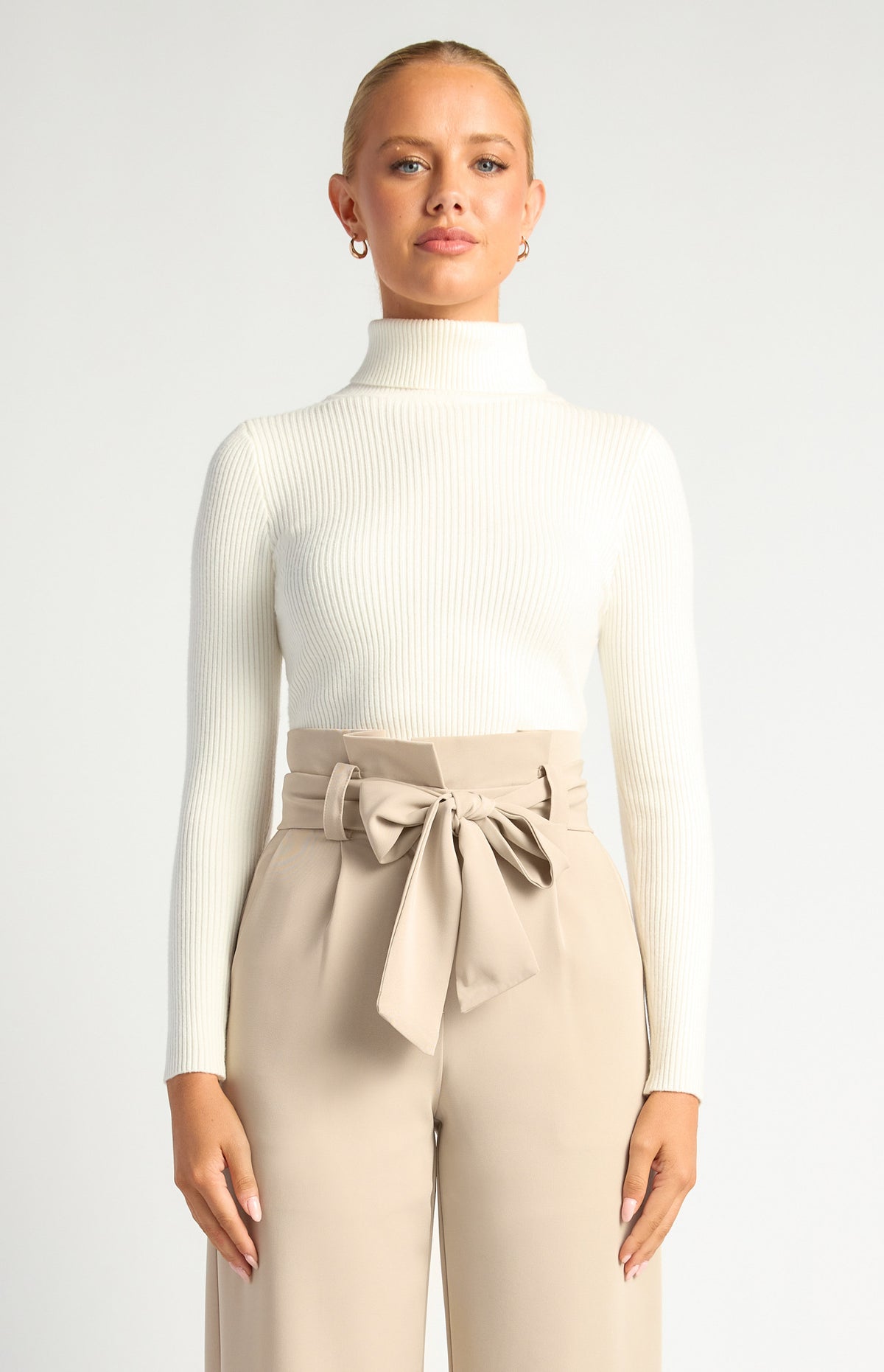 High-Neck Fitted Rib Knit Top — WPA302B