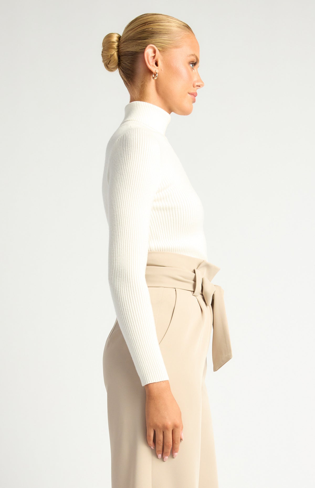 High-Neck Fitted Rib Knit Top — WPA302B