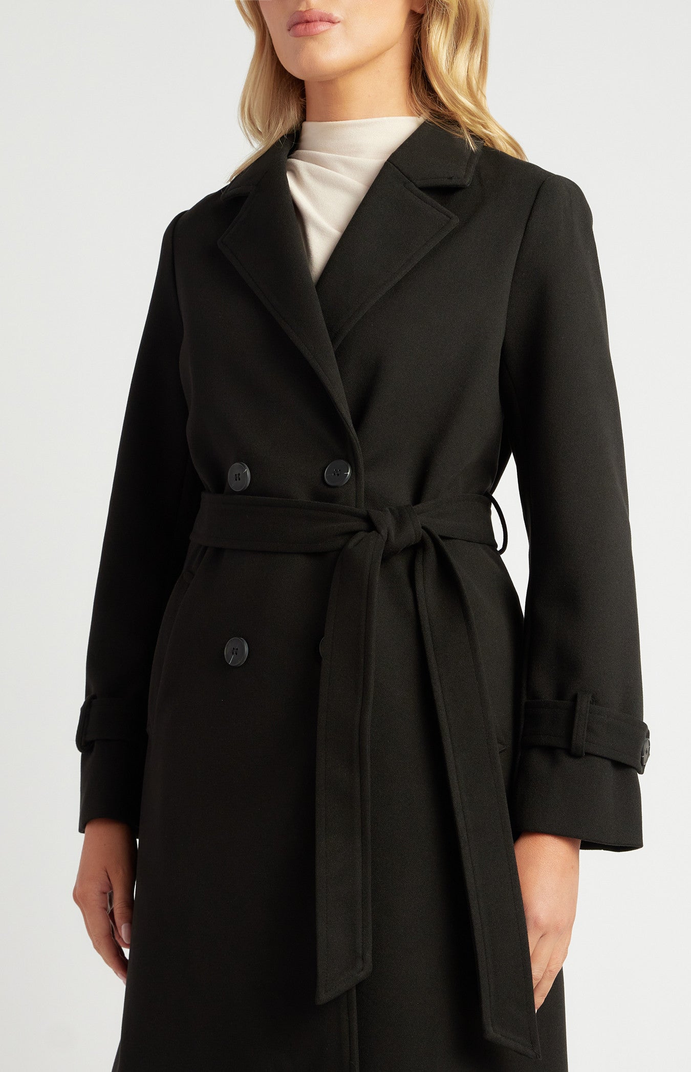 Double Breasted Longline Faux Wool Coat SJT390B