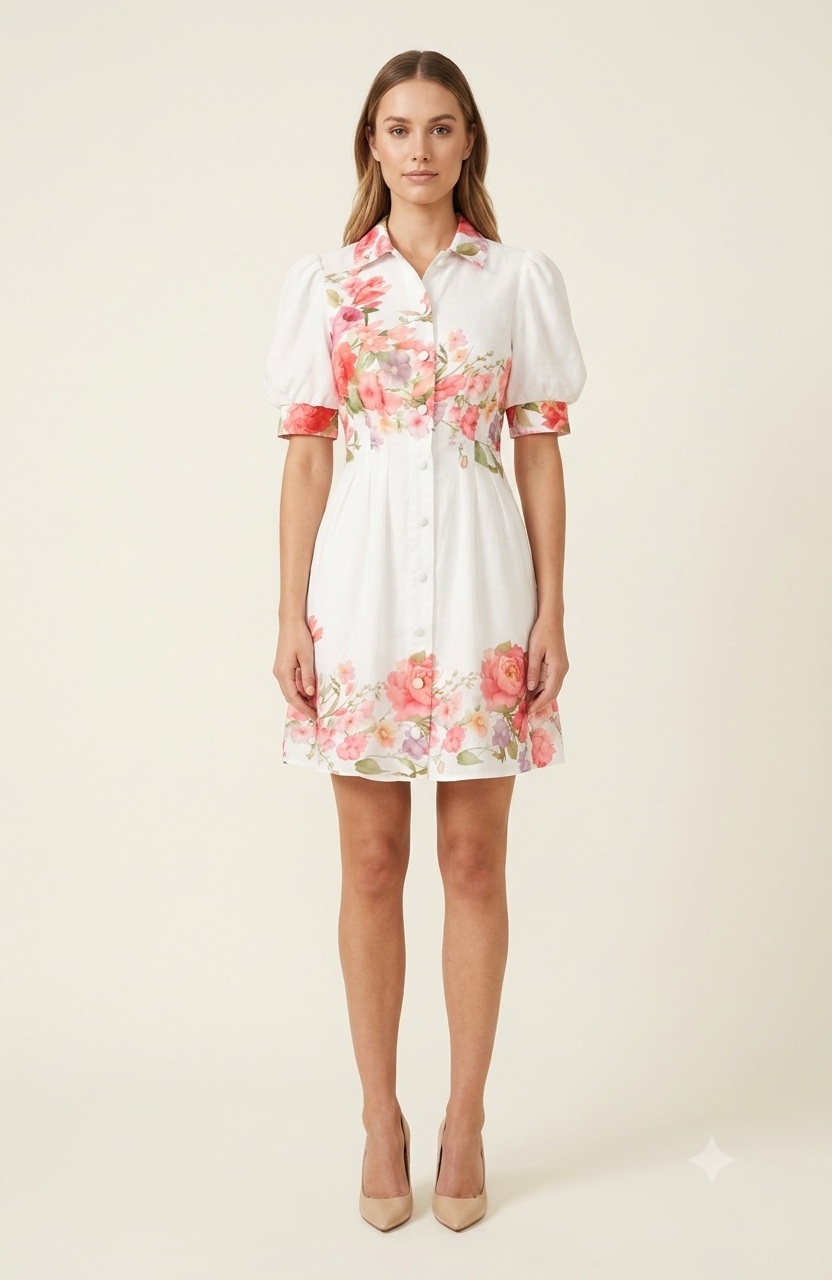 SOGNA Short Sleeve Linen Floral Dress 30260247-1