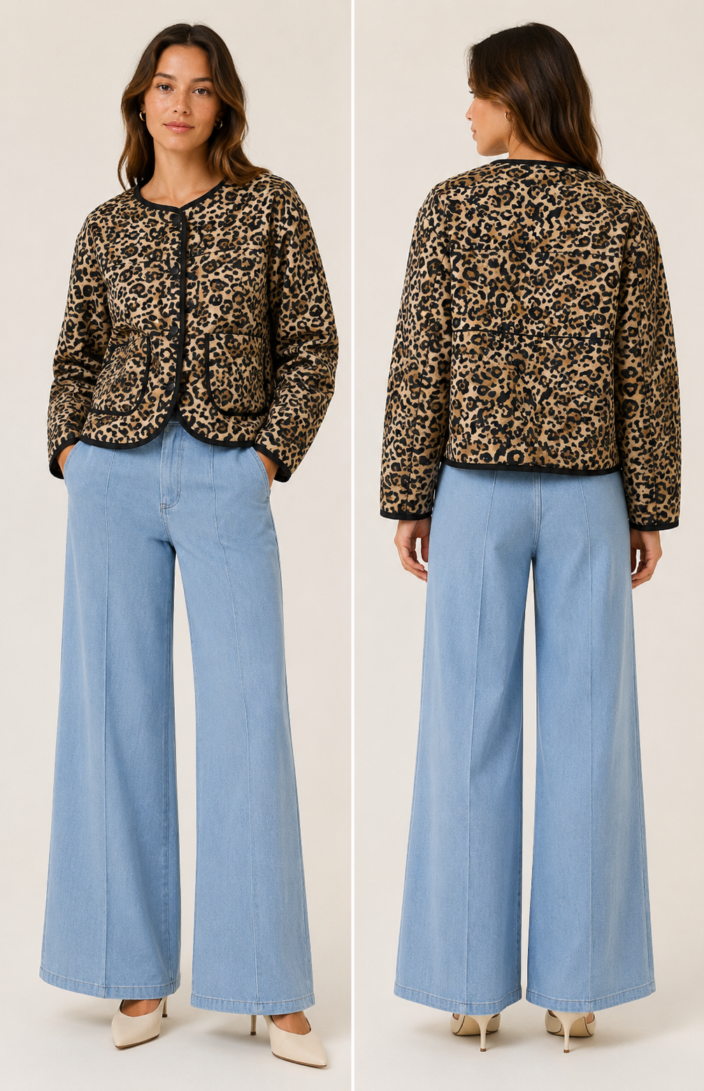 Leopard Print Contrast Trim Jacket 180302B