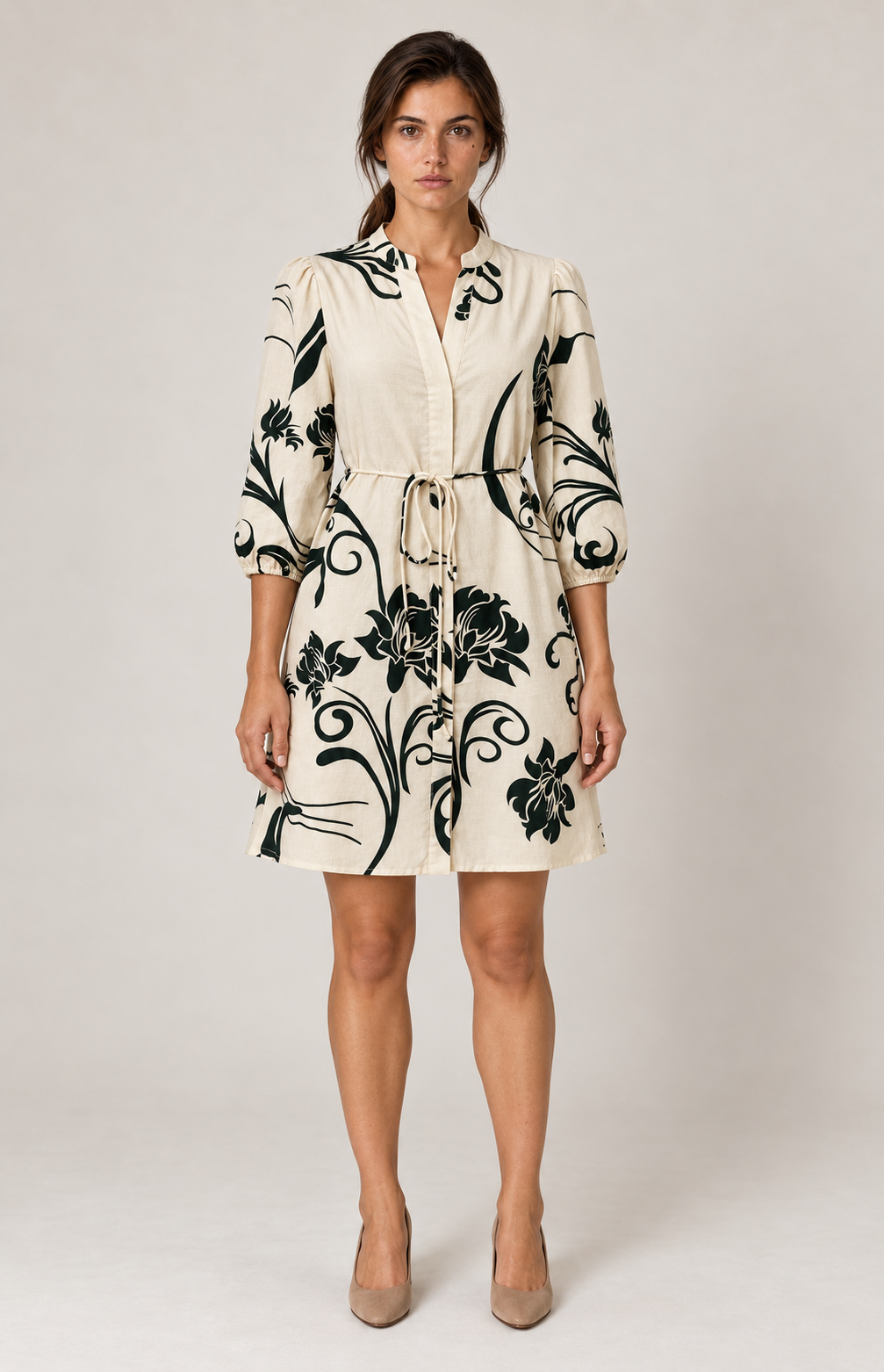 SOGNA Green Floral Tie-Waist Dress 43250859-1
