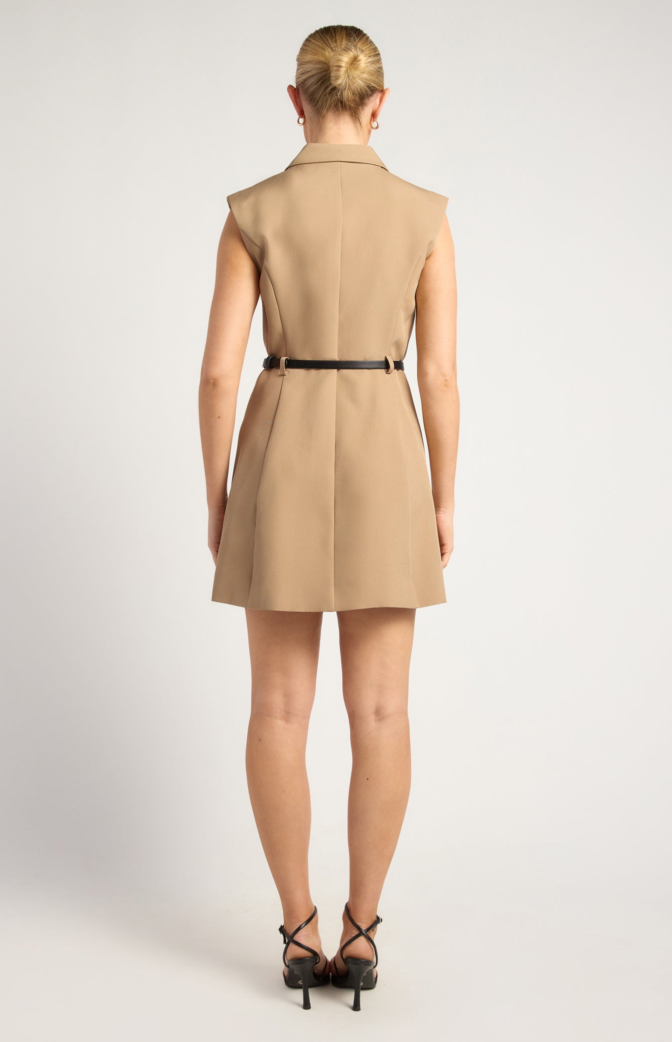 SOGNA SDR1789A Latte cap-sleeve belted blazer mini dress back
