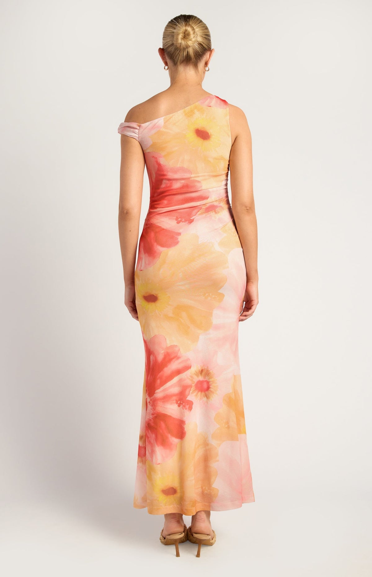 SOGNA SDR1795-4A Pink Lemon floral mesh maxi dress back view