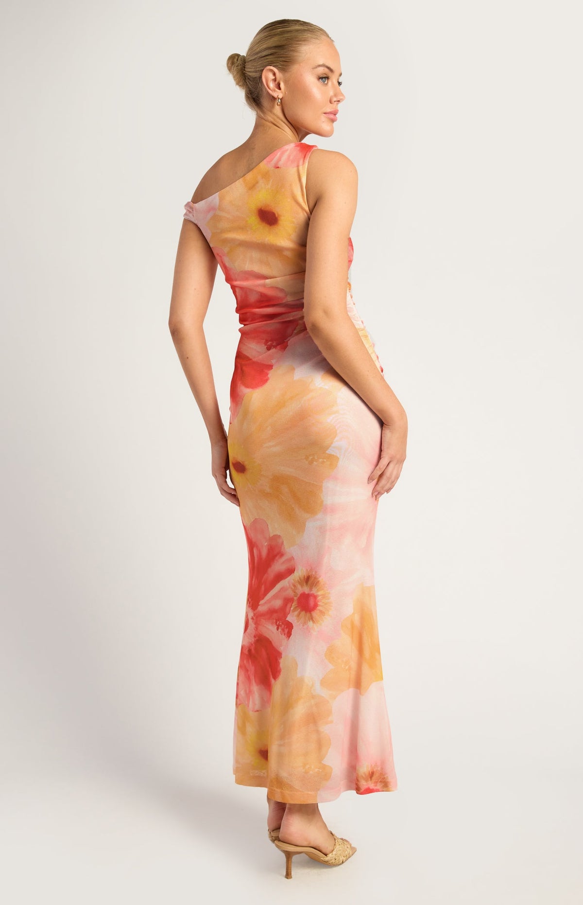 SOGNA SDR1795-4A Pink Lemon floral mesh maxi dress back angle
