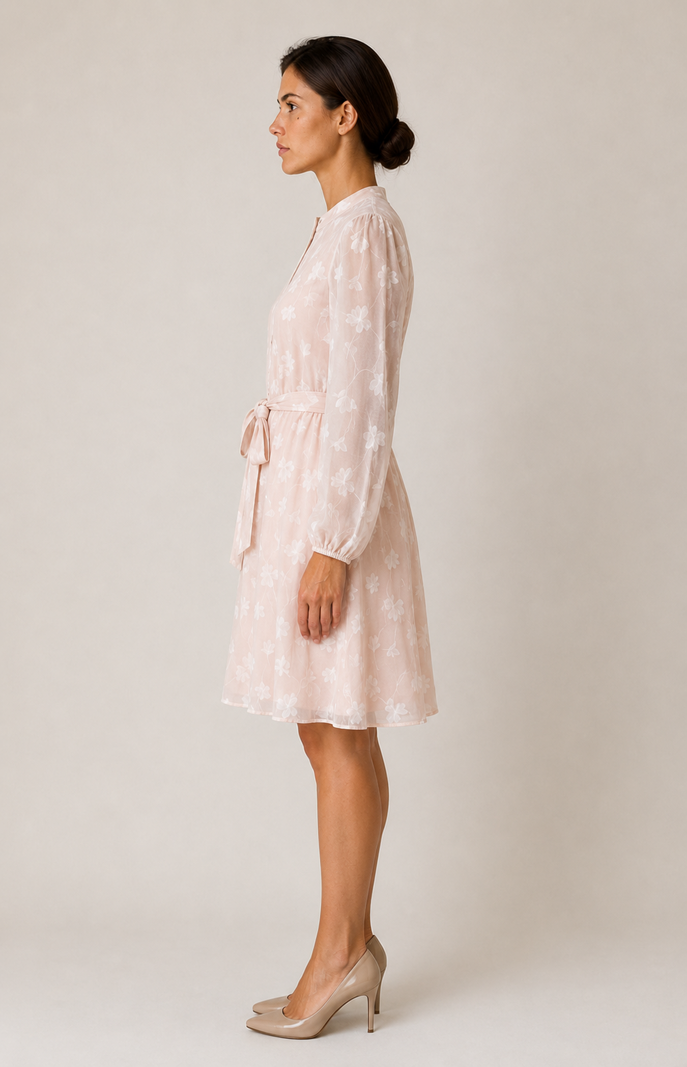 Delilah pink floral belted dress left side view
