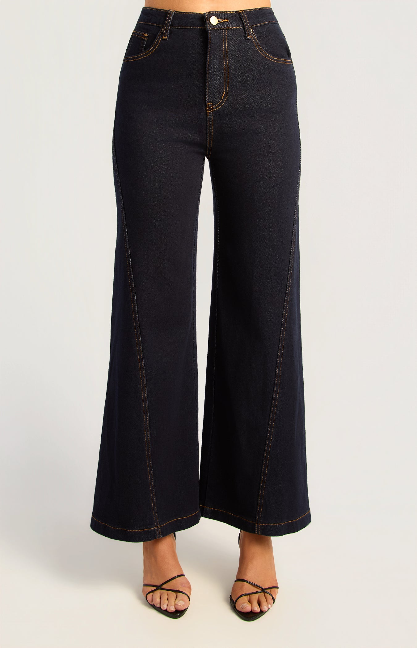 Indigo Contrast-Stitch Wide-Leg Jeans WDM658B