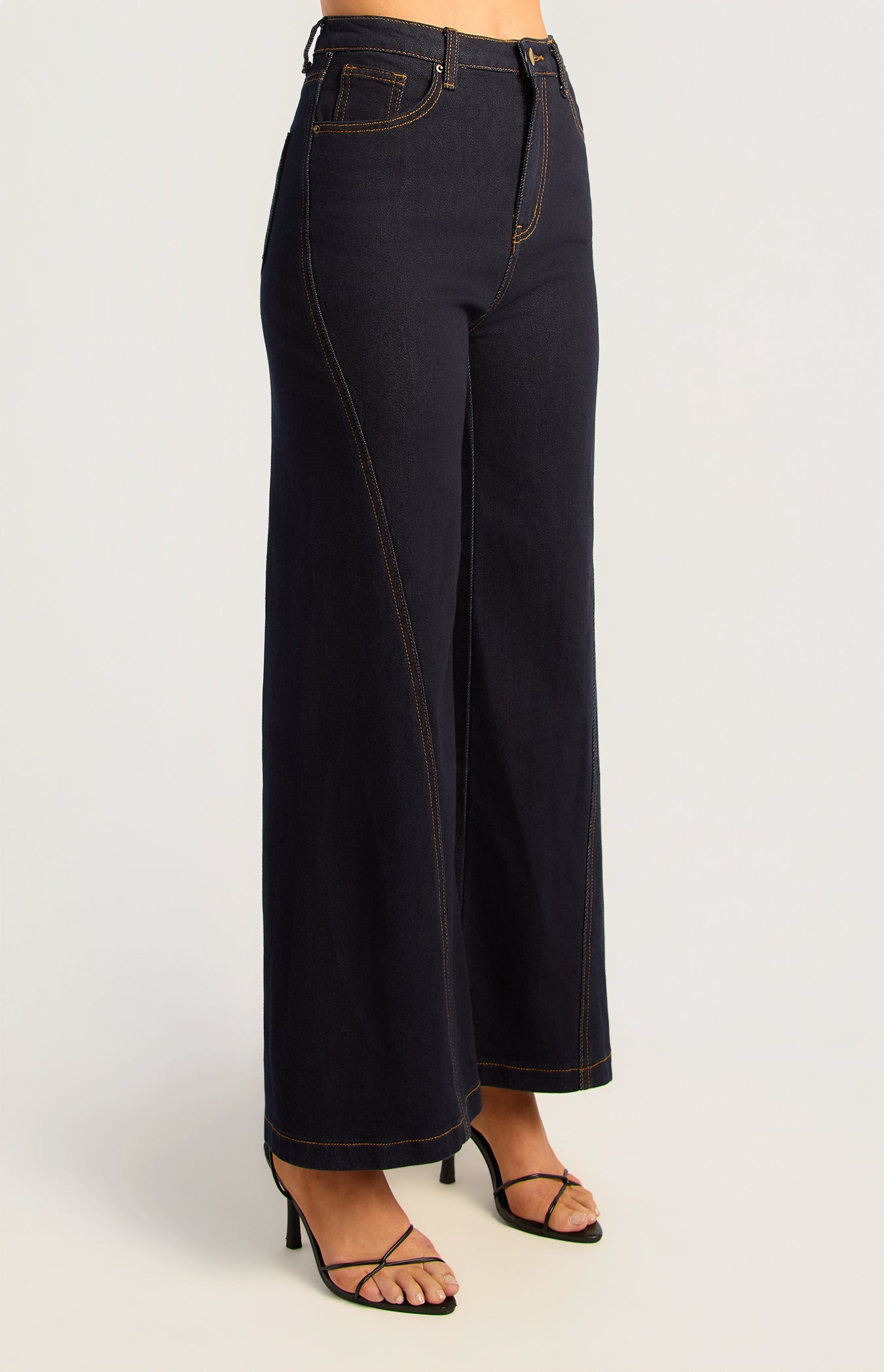 Indigo Contrast-Stitch Wide-Leg Jeans WDM658B