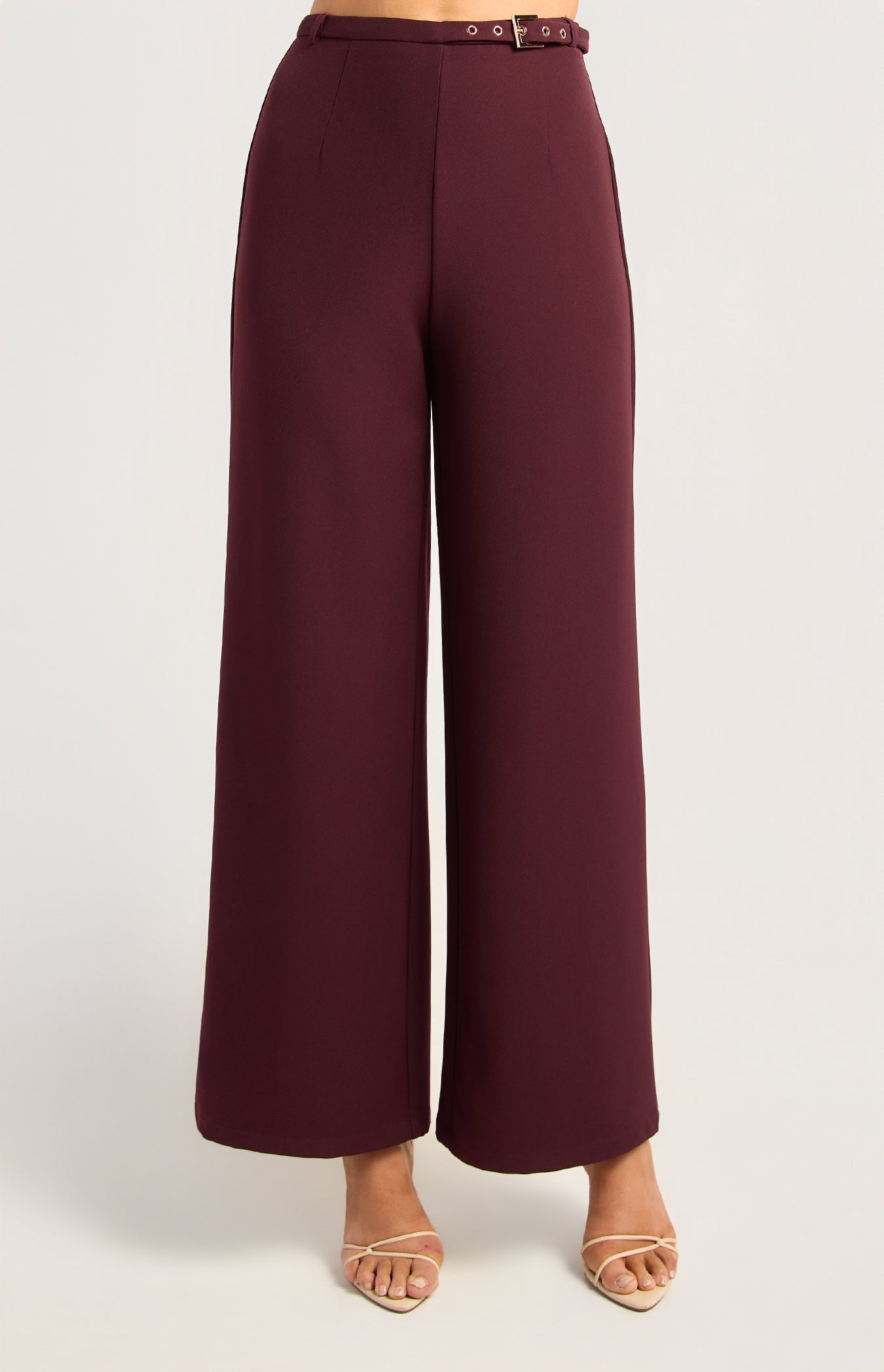 WPA361B burgundy high waist straight leg pants – alternate view