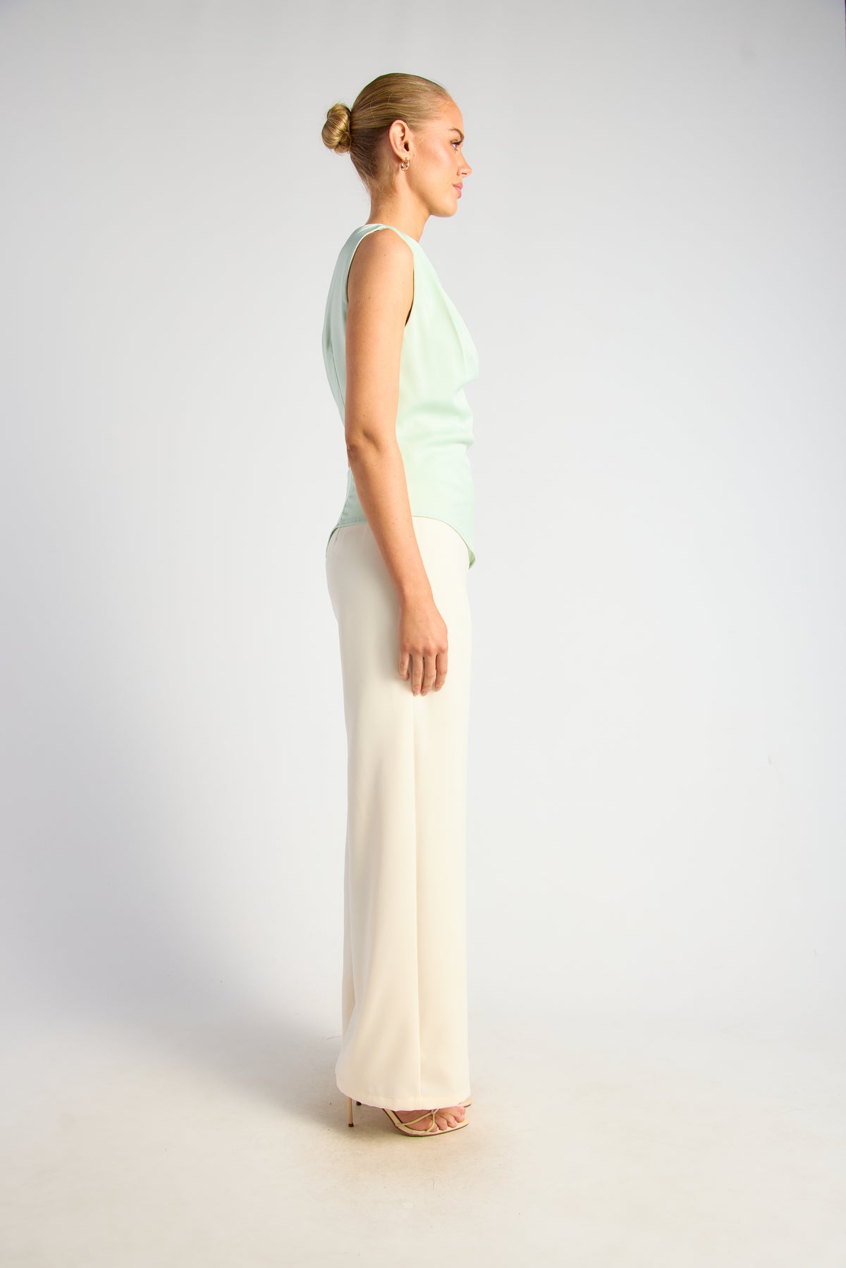 SOGNA WTO883B pleated-shoulder sleeveless top in Mint, side view