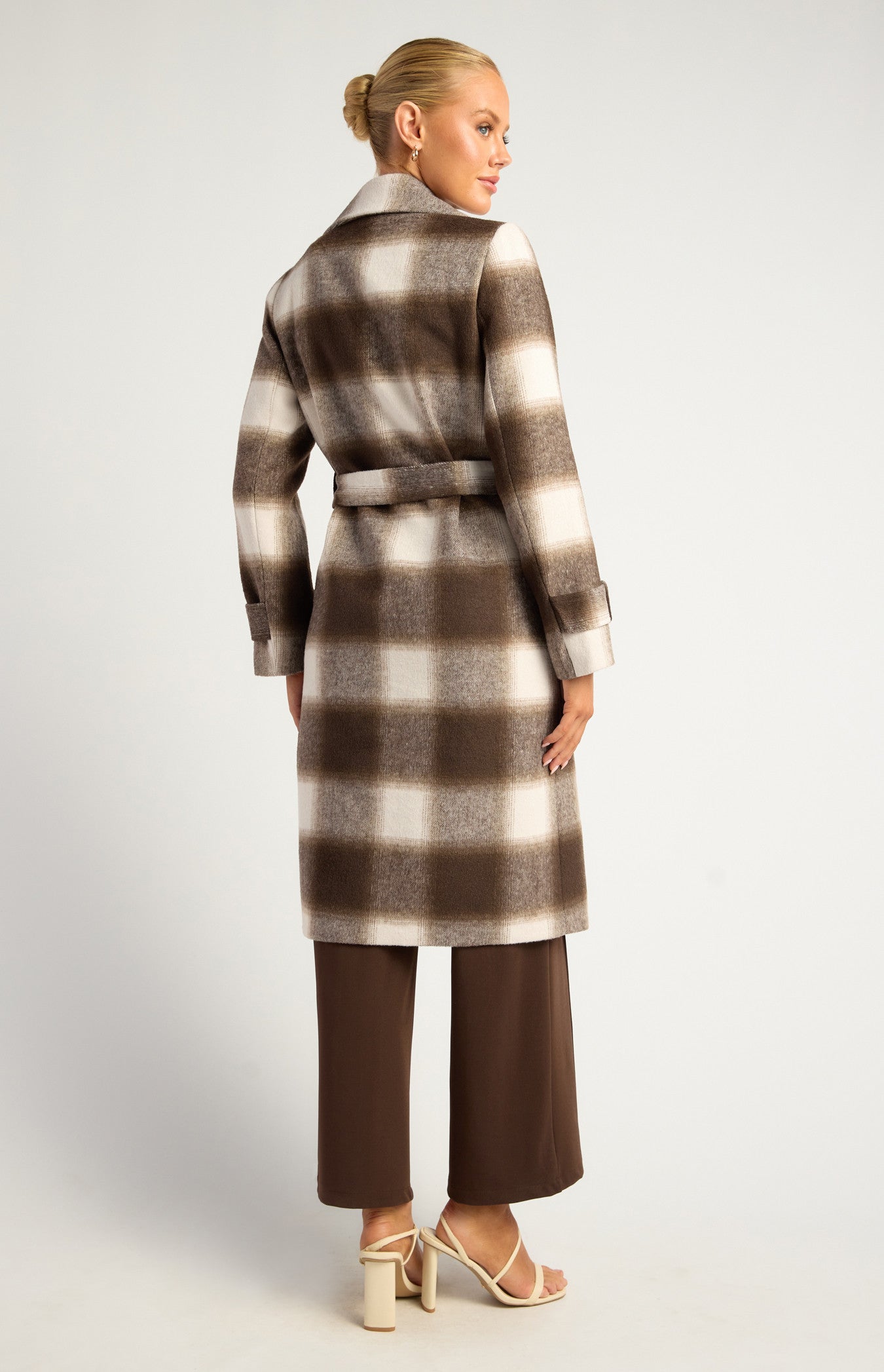 Checkered Double Breasted Faux Wool Coat AJT315-3B