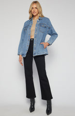 SOGNA COL Button Up Denim Jacket with Belt and Pocket Details SDM140B
