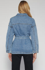 SOGNA COL Button Up Denim Jacket with Belt and Pocket Details SDM140B