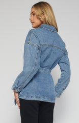 SOGNA COL Button Up Denim Jacket with Belt and Pocket Details SDM140B