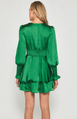 SOGNA COL Satin Mini Dress with Double Ruffle Hem SDR1037-3B