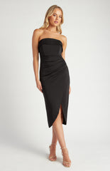 SONGA COL Strapless Midi Dress with Pleated Detail SDR1222B