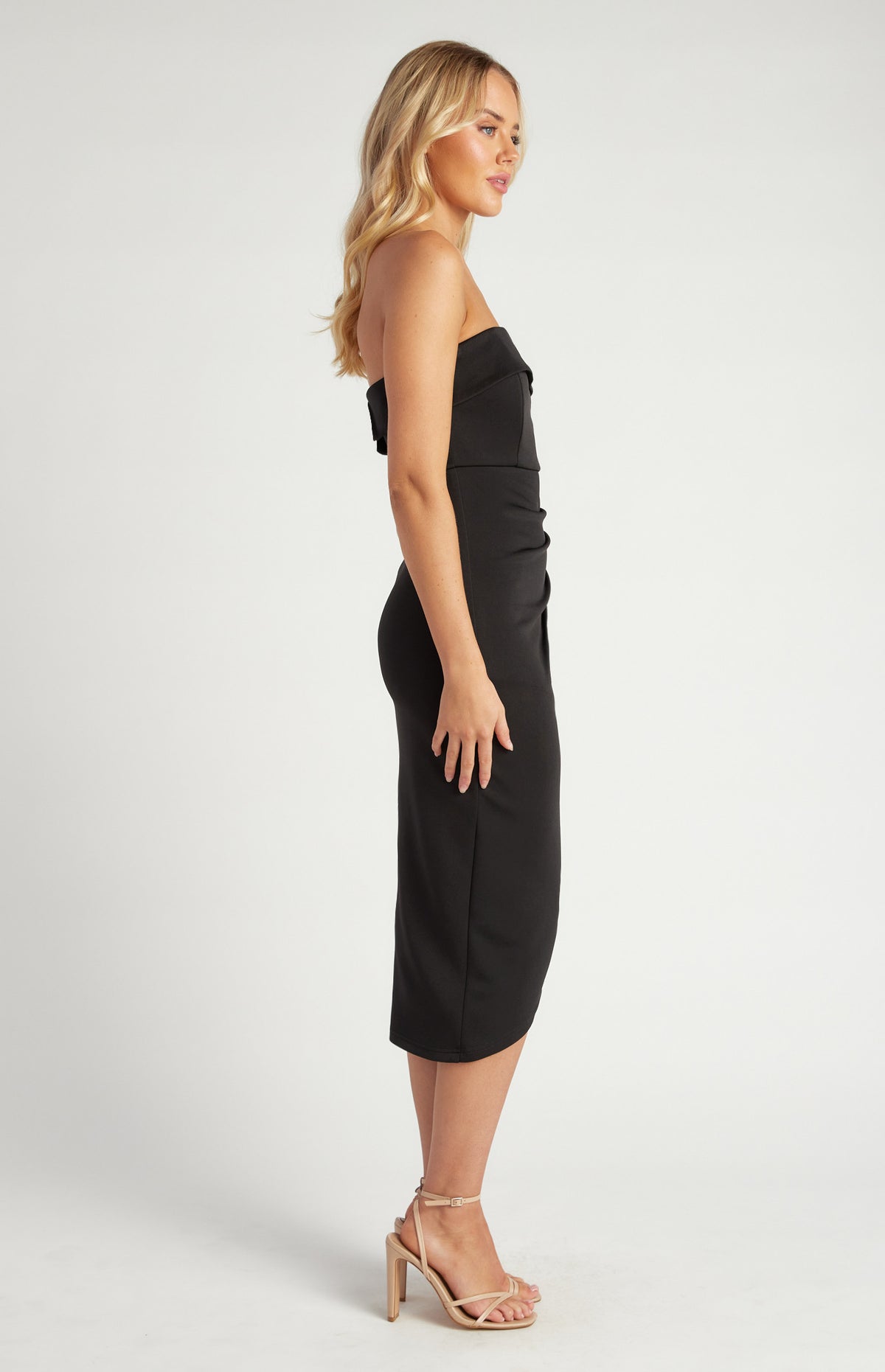 SOGNA Strapless Pleated Midi Dress SDR1222B | Evening