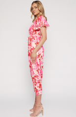 SOGNA COL Floral Butterfly Sleeve Dress with Tulip Hem SDR1332B