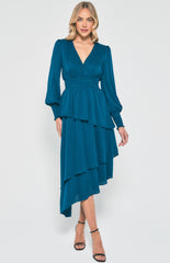 SOGNA COL Textured Midi Dress with Asymmetrical SDR1383B