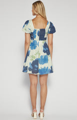 SOGNA COL Floral Print Round Neck Mini Dress SDR1534A