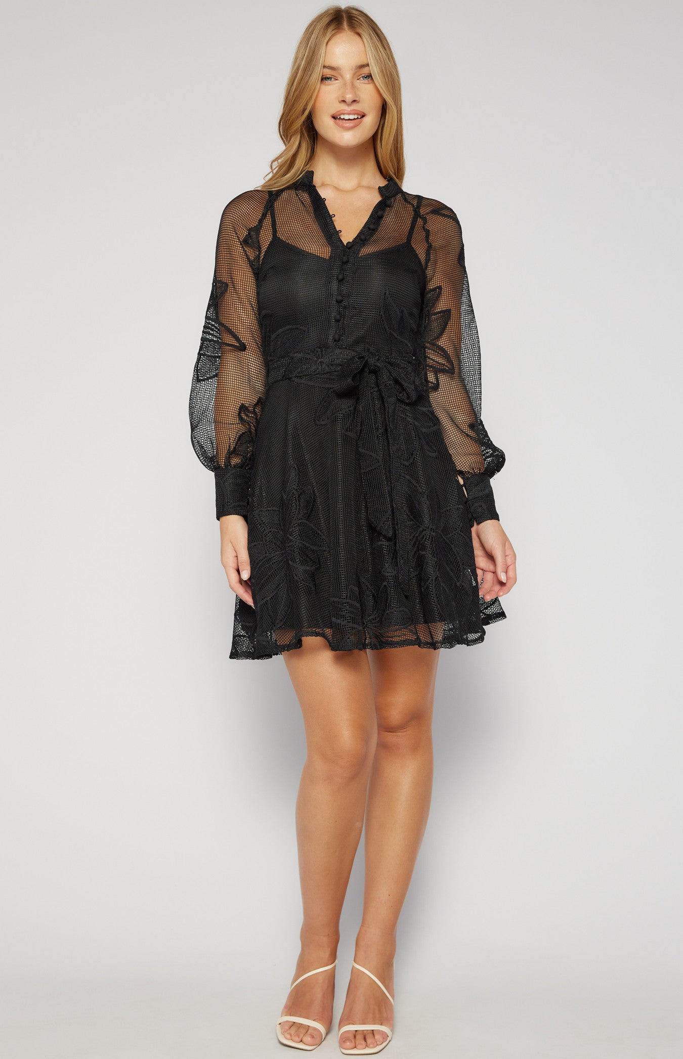 Embroidered Floral Fabric Dress with Slip Lining SDR1546A