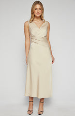 SOGNA COL Cross Front Satin Midi Dress SDR1593A