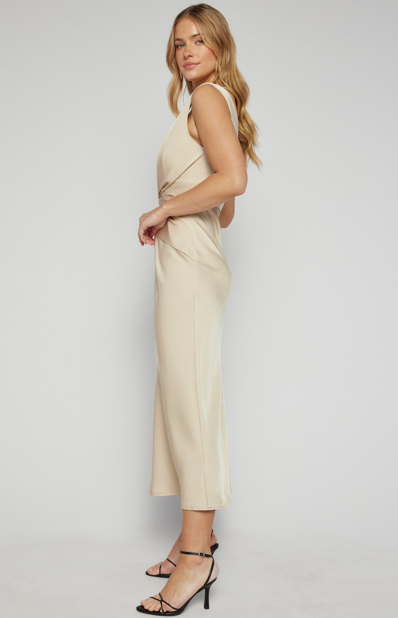 Cross Front Satin Midi Dress SDR1593A