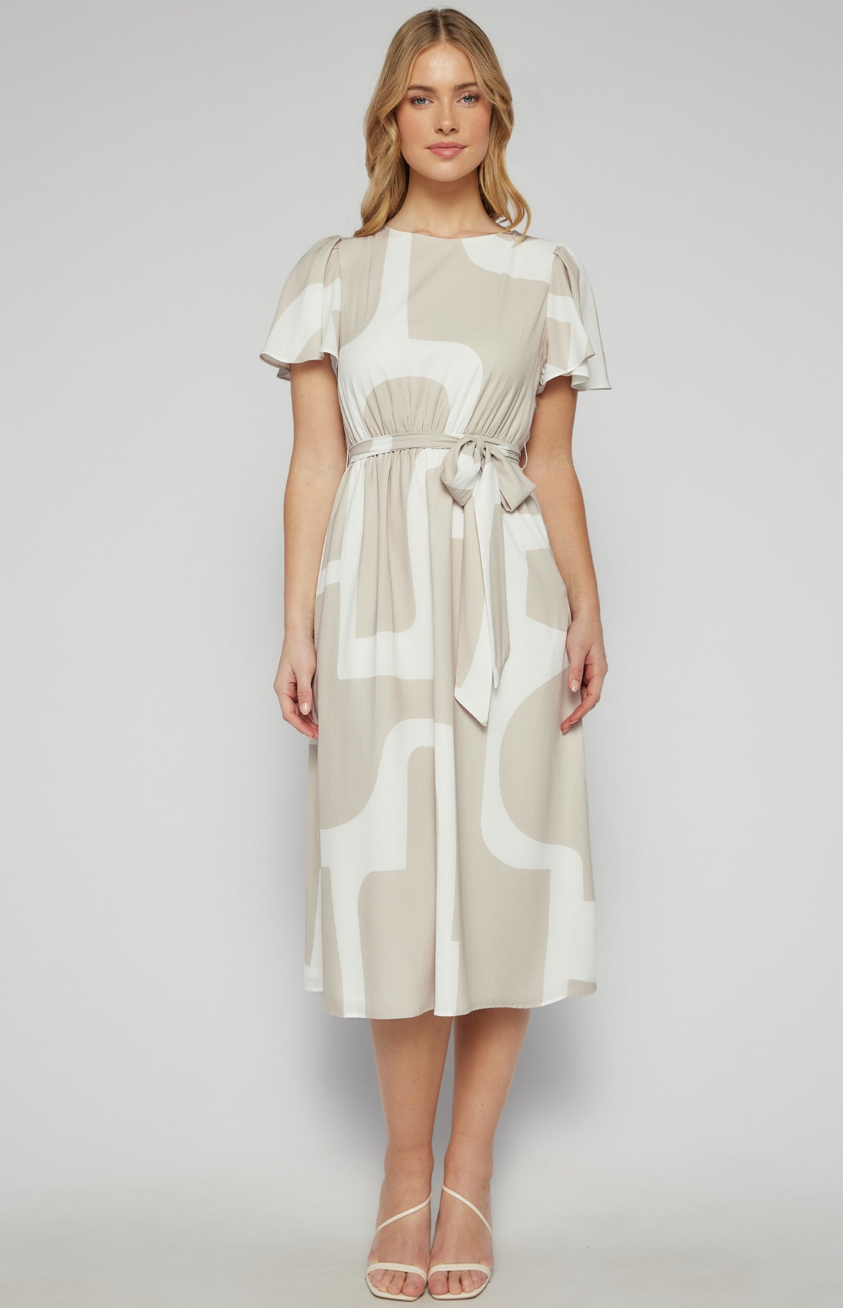 SOGNA Abstract Midi Dress SDR1604A – beige – product view