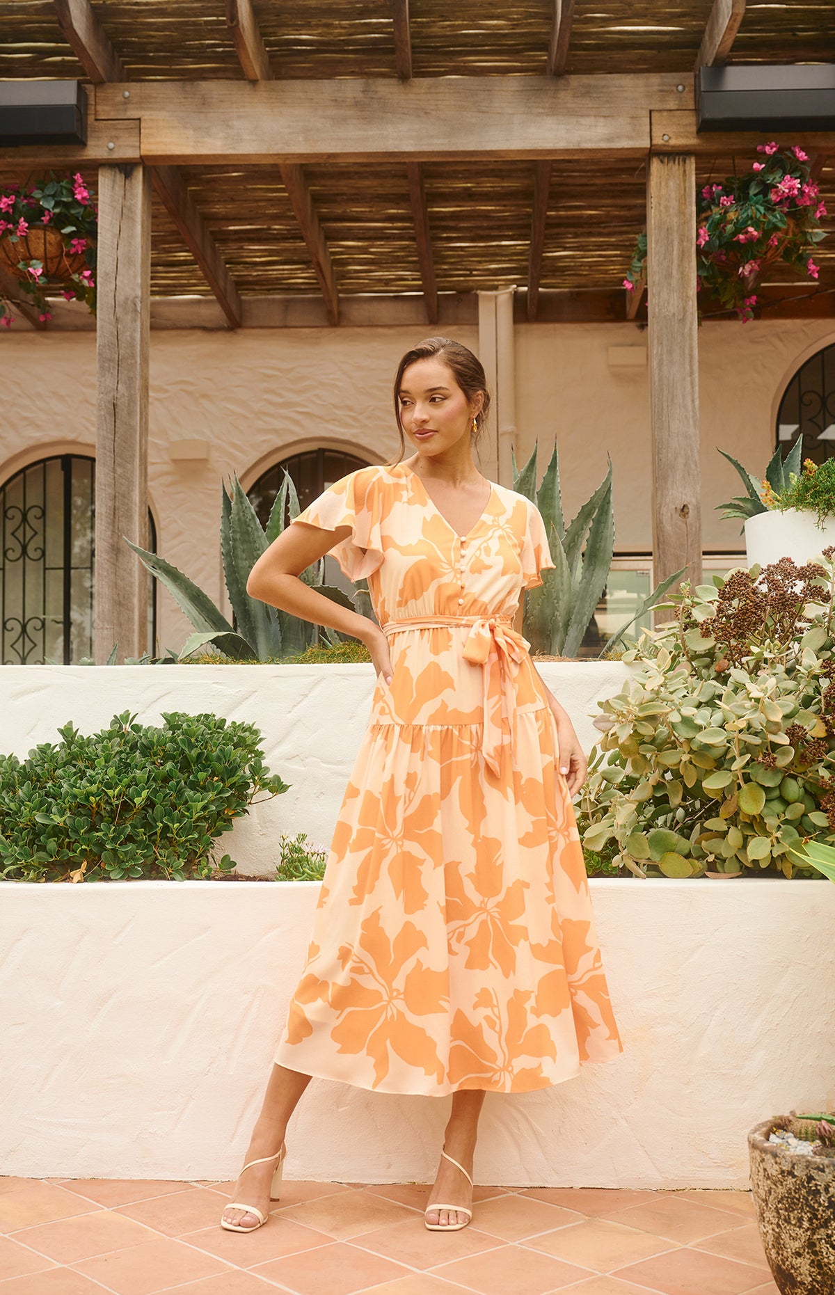 SOGNA Button Front Floral Midi Dress SDR1650A | Race Day