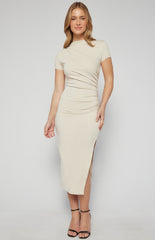 SOGNA COL Ruched Detail Short Sleeve Jersey Midi Dress SDR1653B