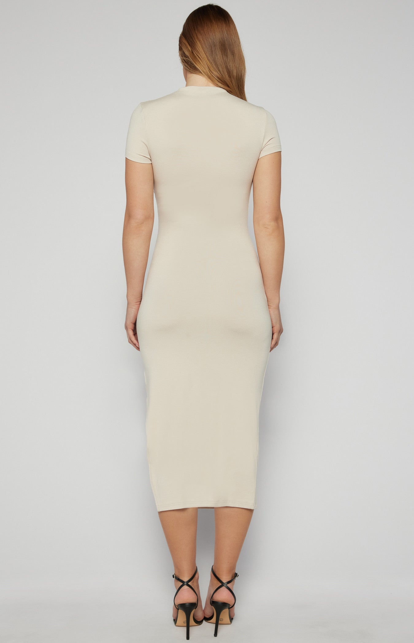 SOGNA COL Ruched Detail Short Sleeve Jersey Midi Dress SDR1653B