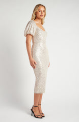 SOGNA COL Bubble Sleeve Sequin Midi Dress (SDR1662A)