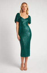 SOGNA COL Bubble Sleeve Sequin Midi Dress (SDR1662A)
