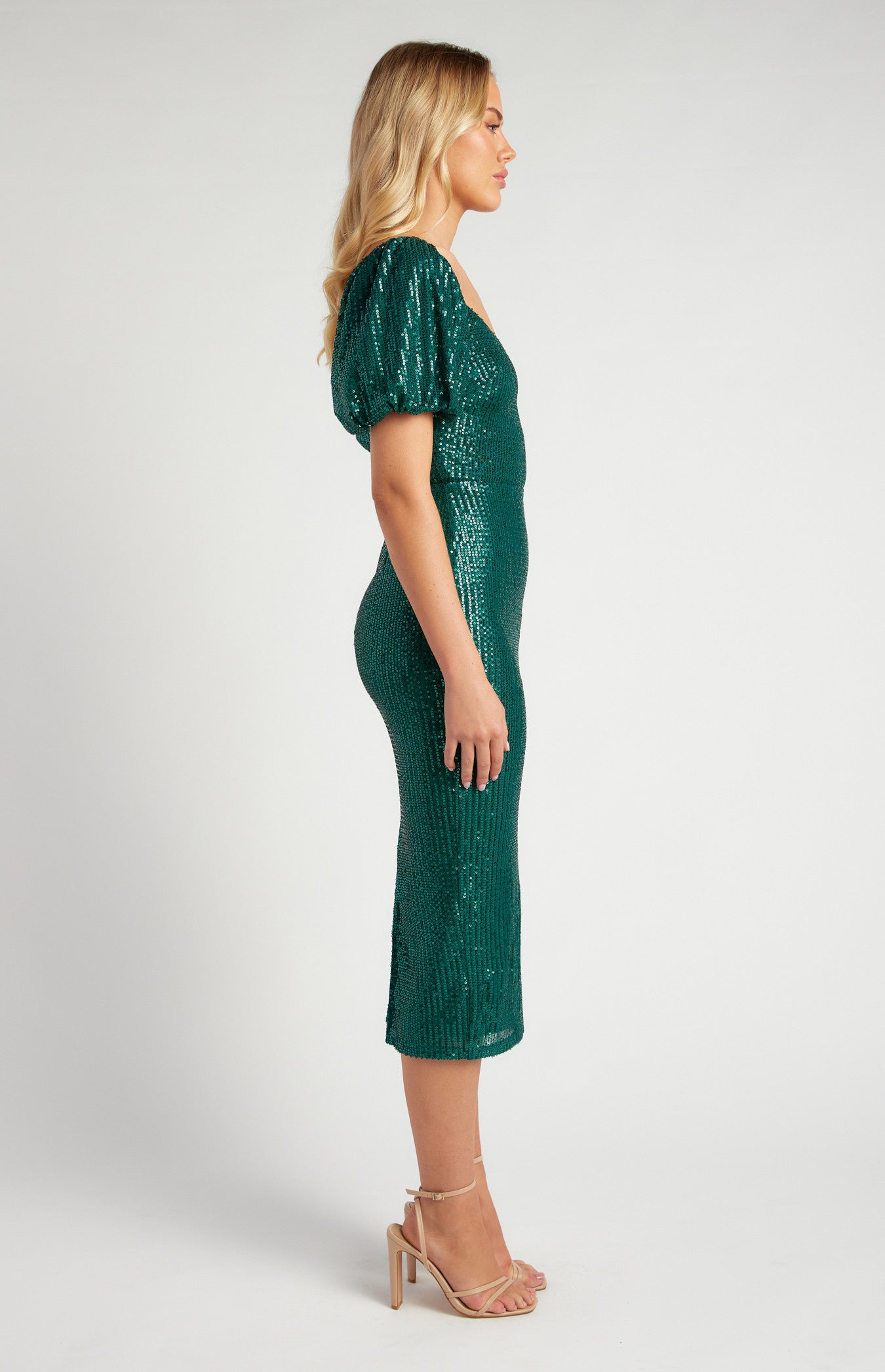 Bubble Sleeve Sequin Midi Dress SDR1662A