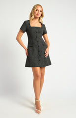SOGNA COL Tweed Mini Dress with Front Buttons SDR1727A