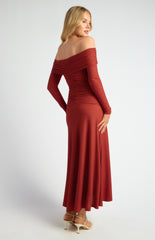 SOGNA COL Off Shoulder Ruched Bodice Textured Maxi Dress SDR1737A