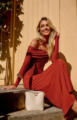 SOGNA COL Off Shoulder Ruched Bodice Textured Maxi Dress SDR1737A