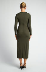 SOGNA COL Pleated Detail Stretch Jersey Midi Dress SDR1746A