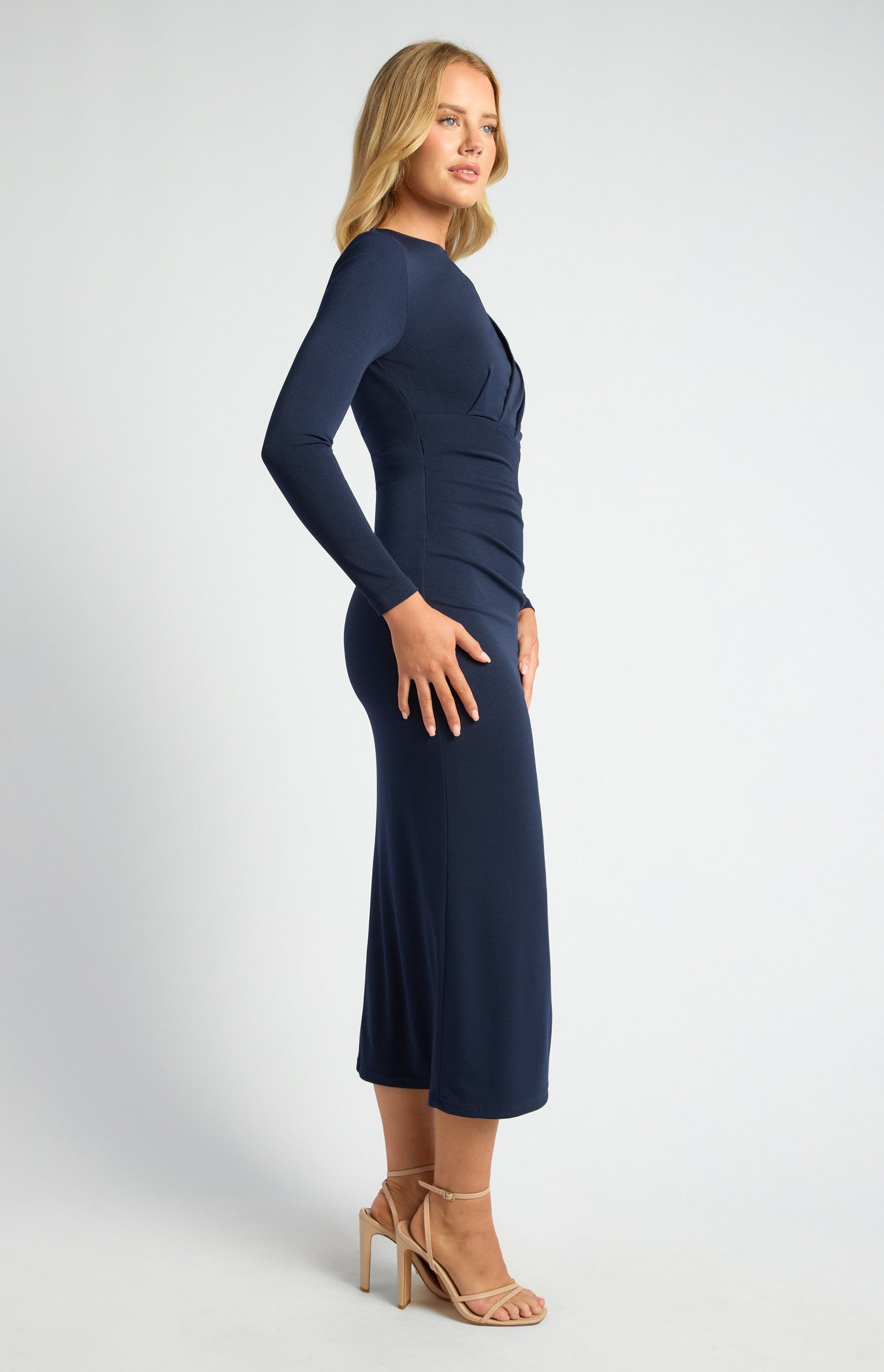 SOGNA COL Pleated Detail Stretch Jersey Midi Dress SDR1746A
