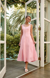 SOGNA COL Panel Detail Cotton Linen Midi Dress With Centre Front Zip SDR1754A