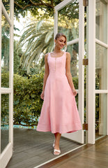 SOGNA COL Panel Detail Cotton Linen Midi Dress With Centre Front Zip SDR1754A