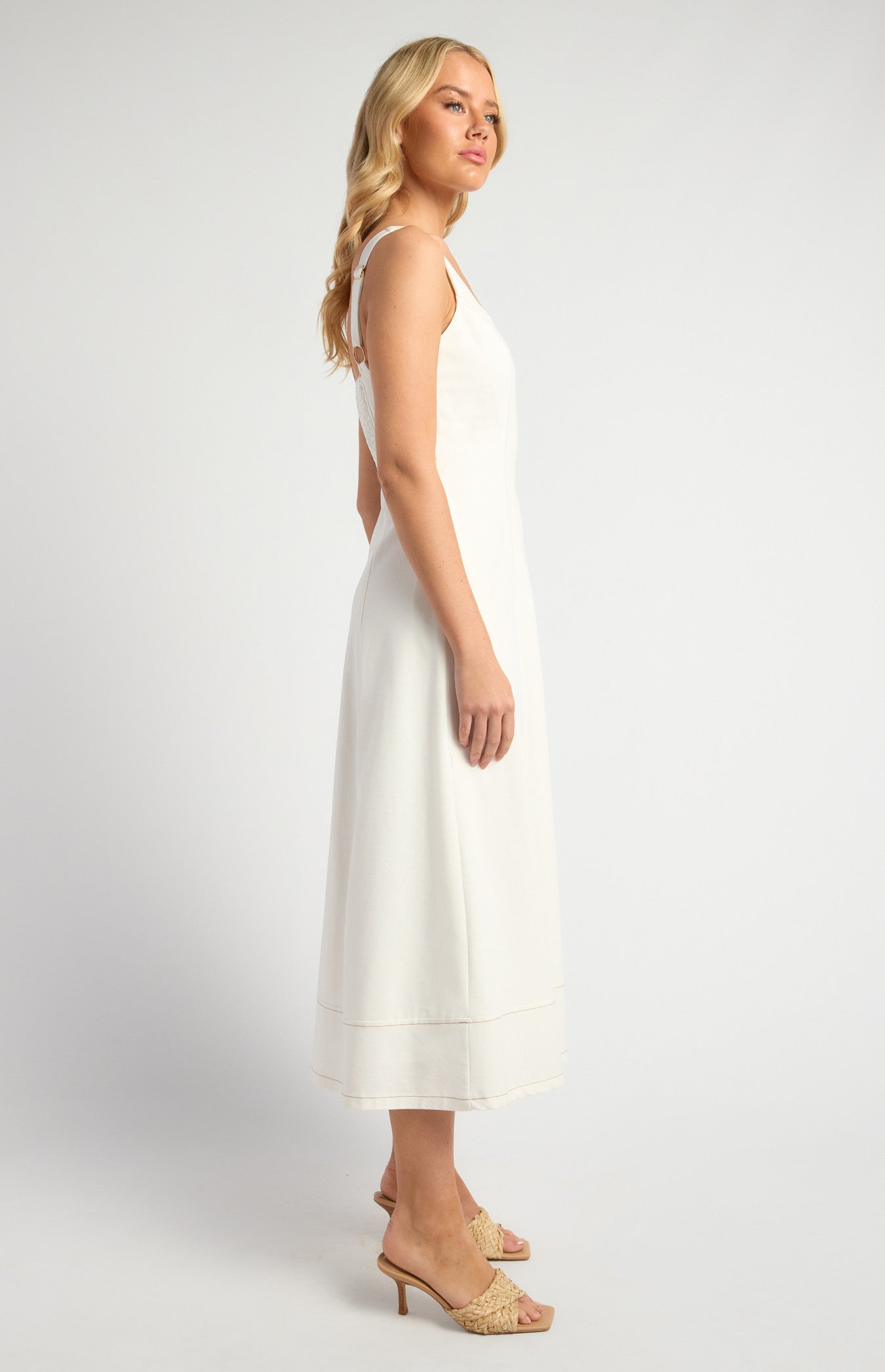 SOGNA COL Panel Detail Cotton Linen Midi Dress With Centre Front Zip SDR1754A