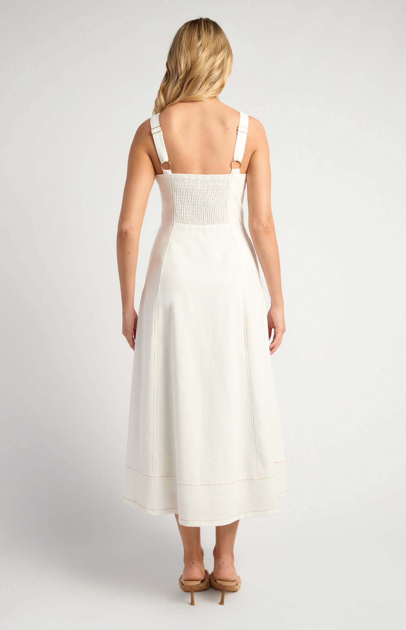 SOGNA COL Panel Detail Cotton Linen Midi Dress With Centre Front Zip SDR1754A